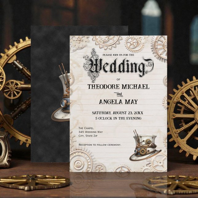 Convite de Casamento Personalizado Bege Steampunk (Criador carregado)