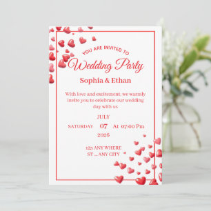 Convite de Casamento Personalizado Coração Rosa