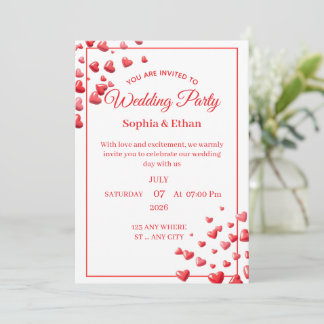 Convite de Casamento Personalizado Coração Rosa