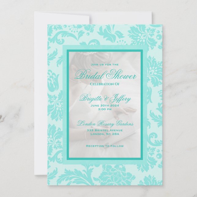 Convite de casamento personalizado damasco azul el (Frente)