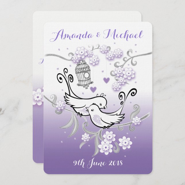 Convite de casamento personalizado de aves de amor (Frente/Verso)