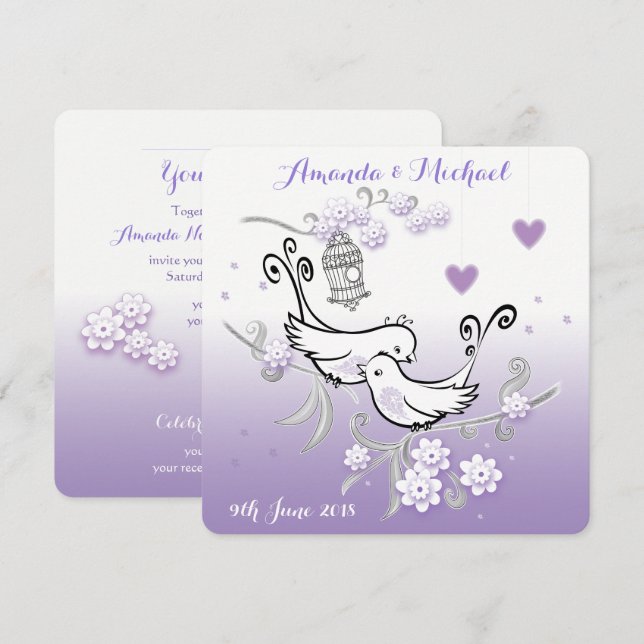Convite de casamento personalizado de aves de amor (Frente/Verso)