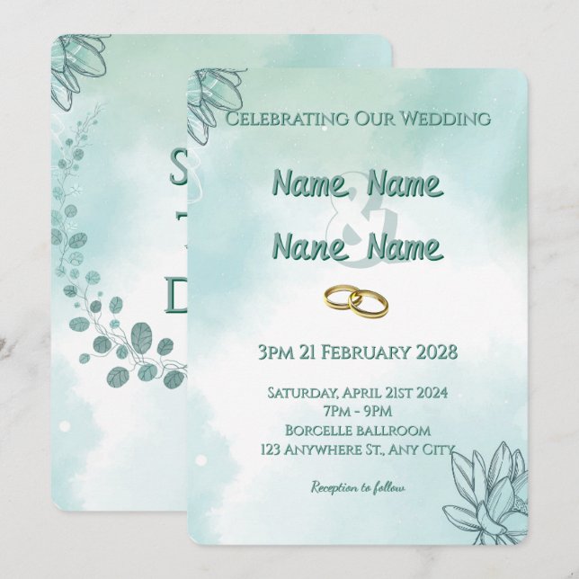 Convite de Casamento Personalizado Elegante 3 (Frente/Verso)
