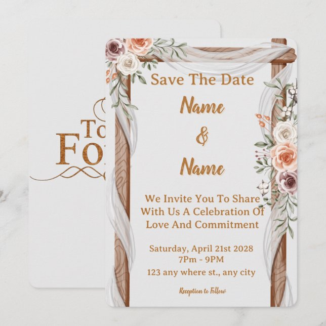 Convite de Casamento Personalizado Elegante 8 (Frente/Verso)