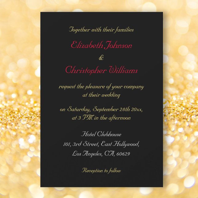 Convite de Casamento Personalizado Elegante Preto  (Elegant Black Faux Gold Custom Wedding Invitation)