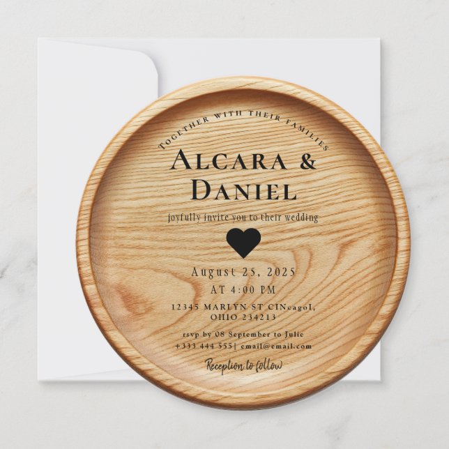 Convite de Casamento Personalizado em Madeira (Frente)