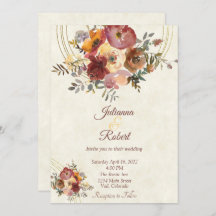 Convite de casamento personalizado floral e dourad