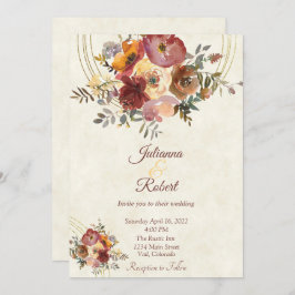 Convite de casamento personalizado floral e dourad