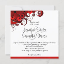 Convite de Casamento Personalizado Floral Vermelho