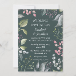 Convite de Casamento Personalizado Folhas Cinza Cl