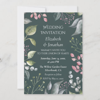 Convite de Casamento Personalizado Folhas Cinza Cl