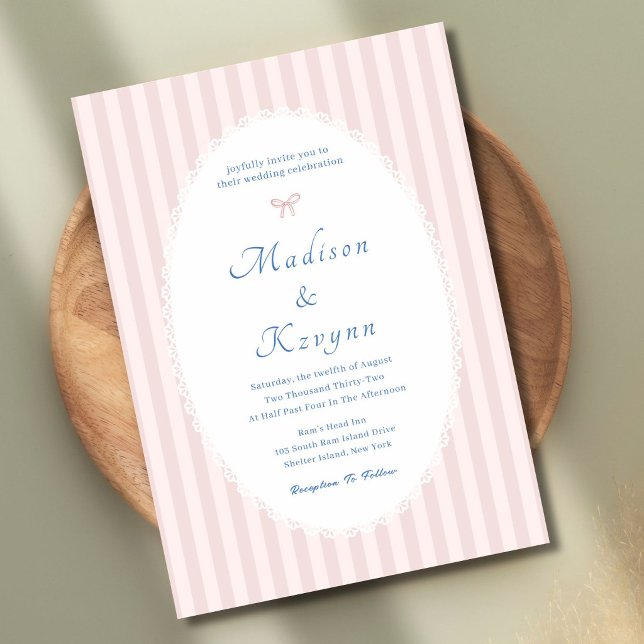 Convite de Casamento Personalizado Francês Rosa e  (Criador carregado)
