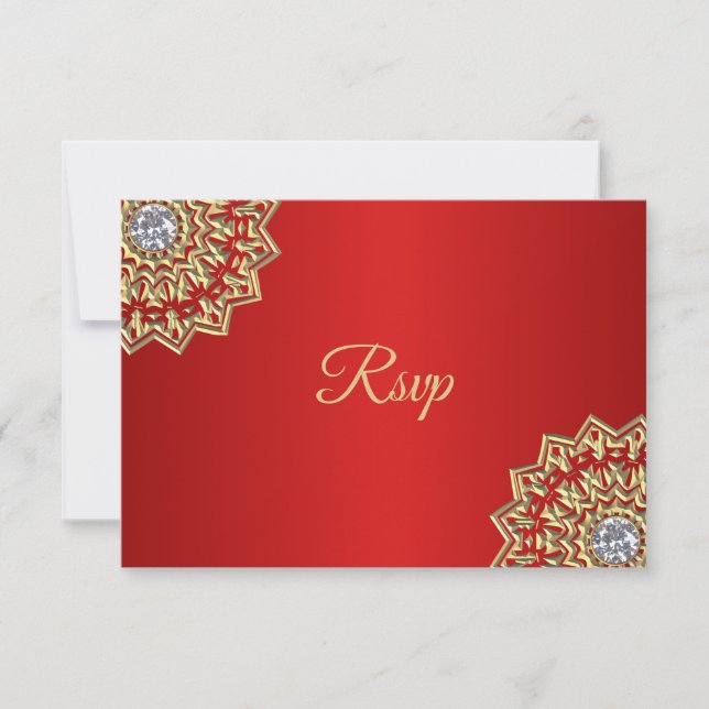 Convite de casamento personalizado RED Gold Indian (Frente)