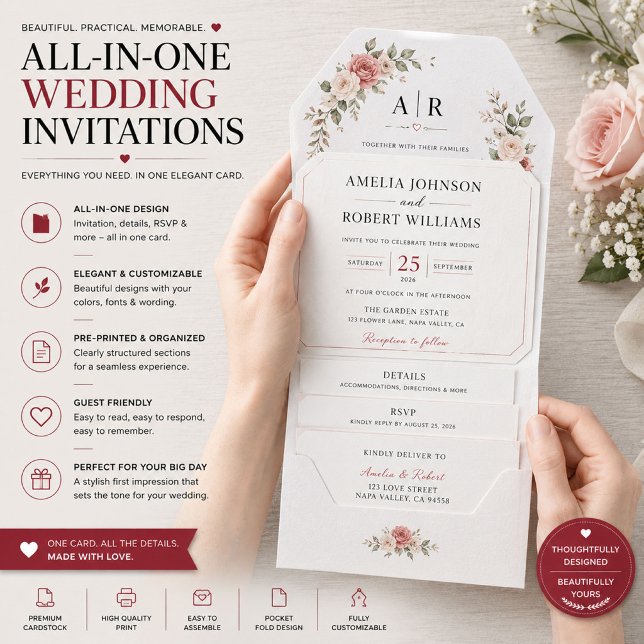 Convite de Casamento Personalizado Tudo-em-Um com  (Criador carregado)