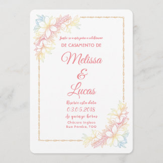 Convite de Casamento personalizável com flores.