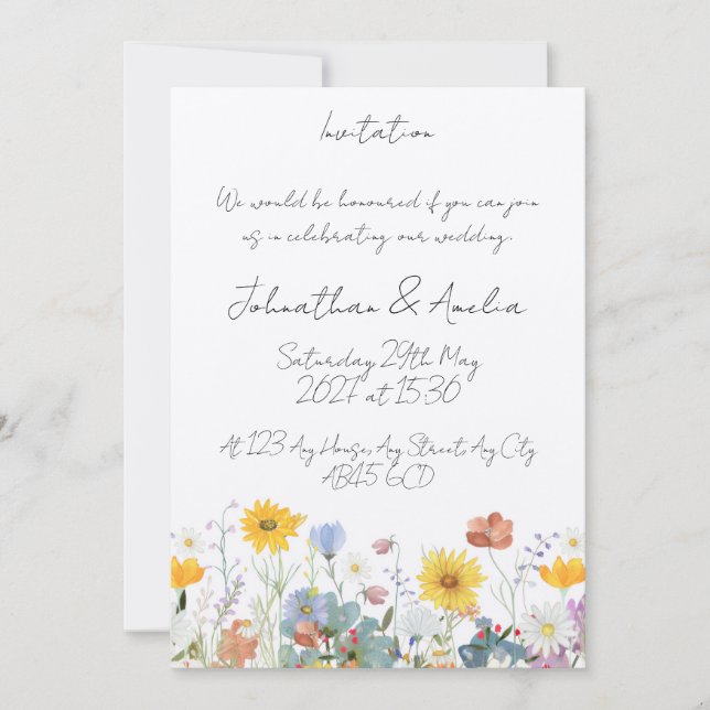Convite de Casamento Personalizável com Flores Sil (Frente)