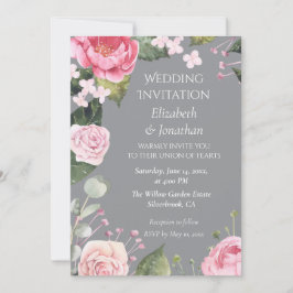 Convite de Casamento Personalizável com Rosas Pink
