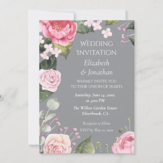 Convite de Casamento Personalizável com Rosas Pink
