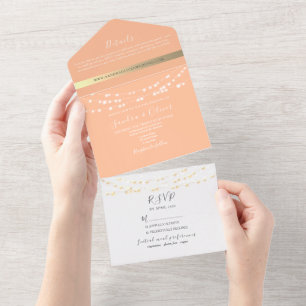 Convite de Casamento Pêssego com Luzes de Corda