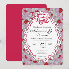 Convite de Casamento Pétala de Rosa 1 com Letras V