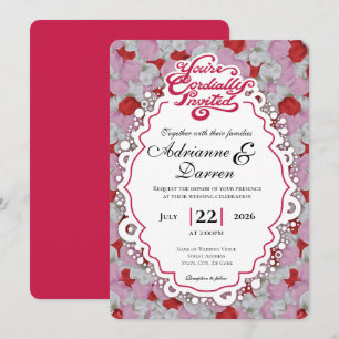 Convite de Casamento Pétala de Rosa 1 com Letras V