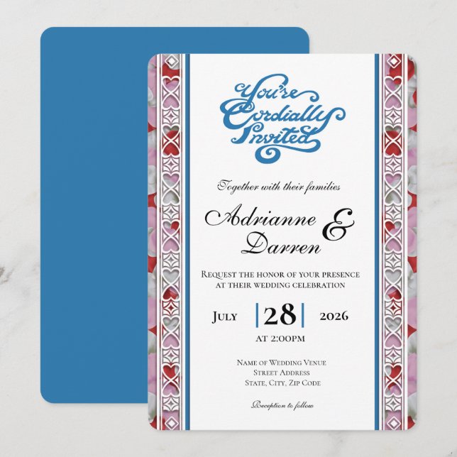 Convite de Casamento Pétala de Rosa 2 com Letras A (Frente/Verso)