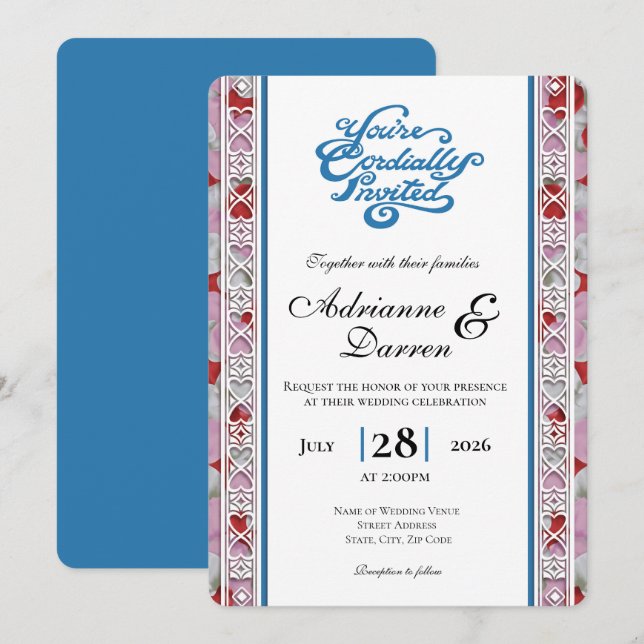 Convite de Casamento Pétala de Rosa 2 com Letras A (Frente/Verso)