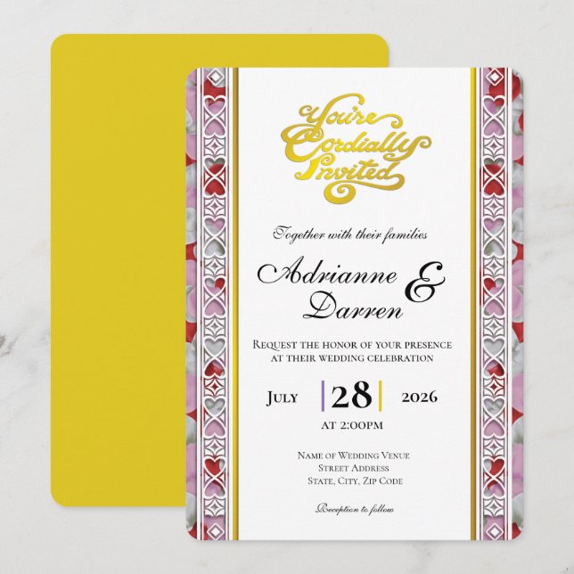 Convite de Casamento Pétala de Rosa 2 com Letras D (Frente/Verso)