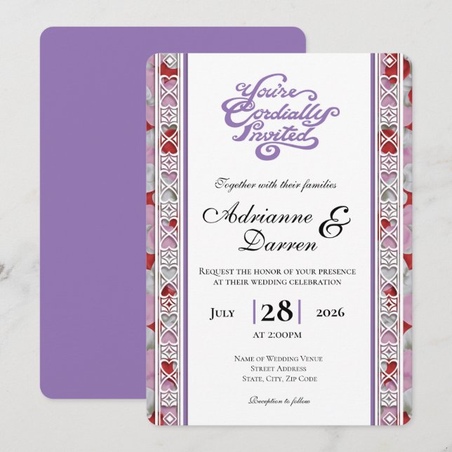 Convite de Casamento Pétala de Rosa 2 com Letras R (Frente/Verso)