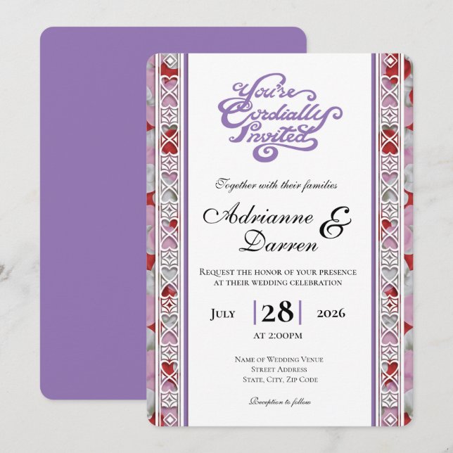 Convite de Casamento Pétala de Rosa 2 com Letras R (Frente/Verso)