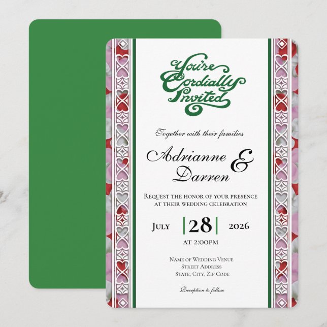 Convite de Casamento Pétala de Rosa 2 com Letras V (Frente/Verso)