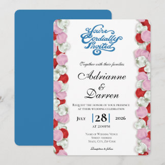 Convite de Casamento Pétala de Rosa 4 com Letras A