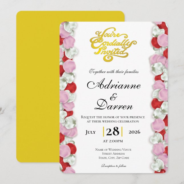 Convite de Casamento Pétala de Rosa 4 com Letras D (Frente/Verso)