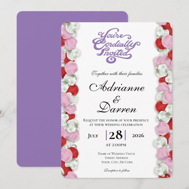 Convite de Casamento Pétala de Rosa 4 com Letras R (Frente/Verso)