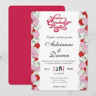 Convite de Casamento Pétala de Rosa 4 com Letras V