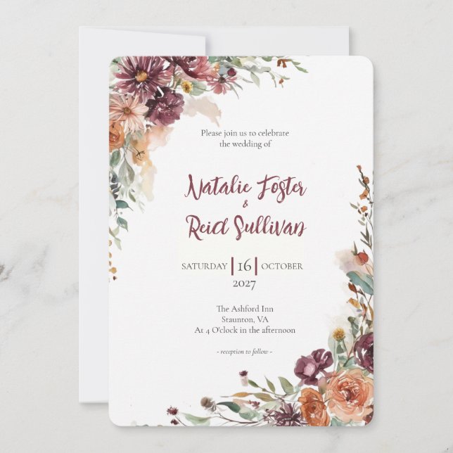 Convite de Casamento Pétalas de Ameixa (Frente)