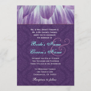 Convite de Casamento Pétalas de Flores Aqua e Roxo