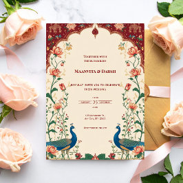 Convite de Casamento Pichwai com Pavão Indiano