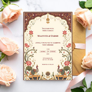 Convite de Casamento Pichwai Indiano com Lótus e P
