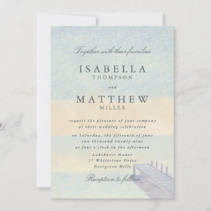 Convite de Casamento Pier à Beira-Mar em Aquarela