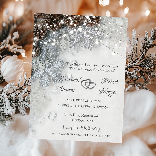 Convite de Casamento Pinhas, Flocos de Neve (Criador carregado)