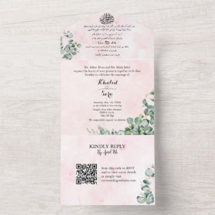 Convite de Casamento Pink Árabe e Inglês Tudo em U