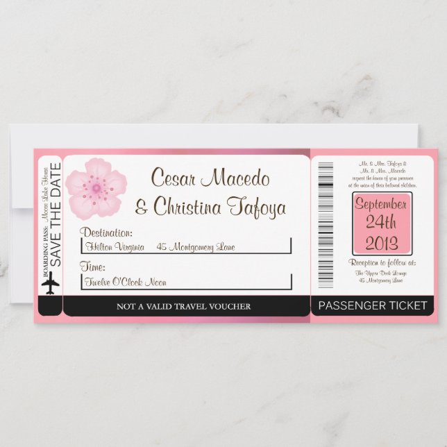 Convite De Casamento Pink Cherry Bloss (Frente)