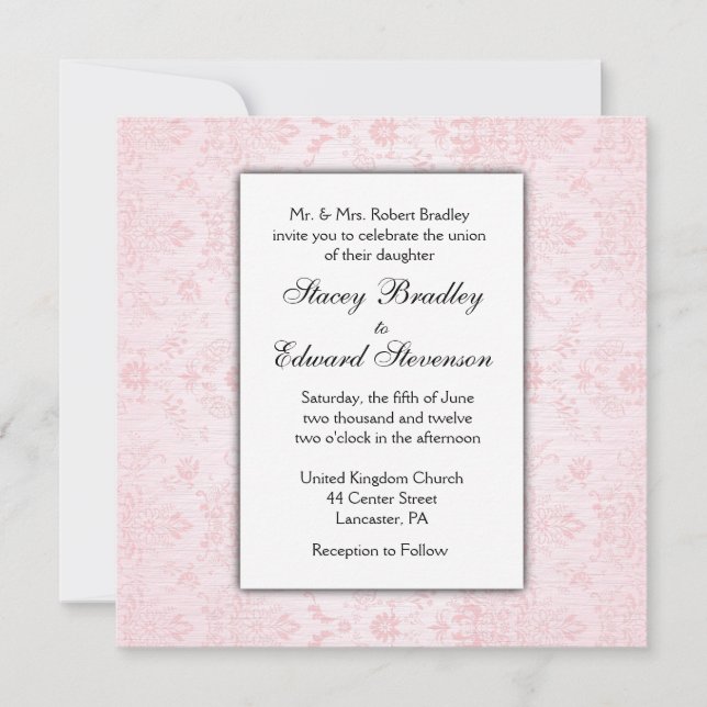 Convite de Casamento Pink Damask (Frente)