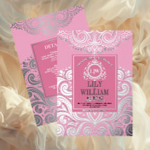 Convite de Casamento Pink Elegant Artdeco Diamante