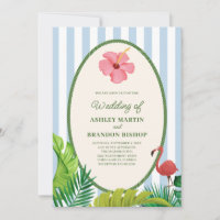Convite de Casamento Pink Flamingo Tropics Retro