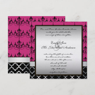 Convite de Casamento Pink Silver & Black Chandelie
