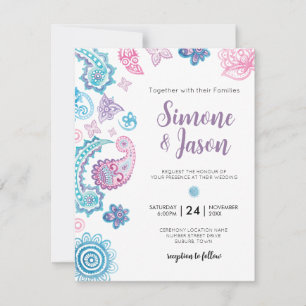 Convite de Casamento Pintado à Mão Boêmio