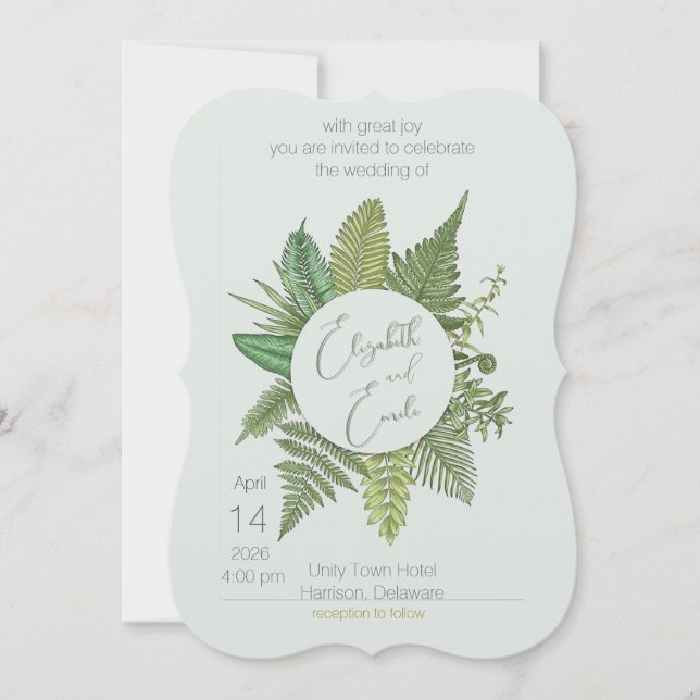 Convite De Casamento Plano Fern Botânico (Frente)