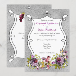 Convite De Casamento | Plum, FAUX Silver Foil Flor
